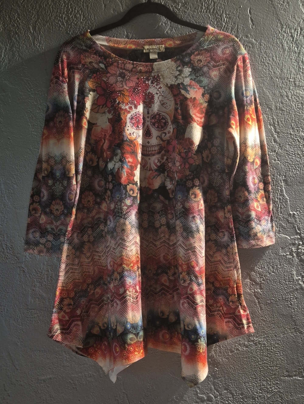 ONE WORLD Multicolor Floral Sugar Skull Tunic